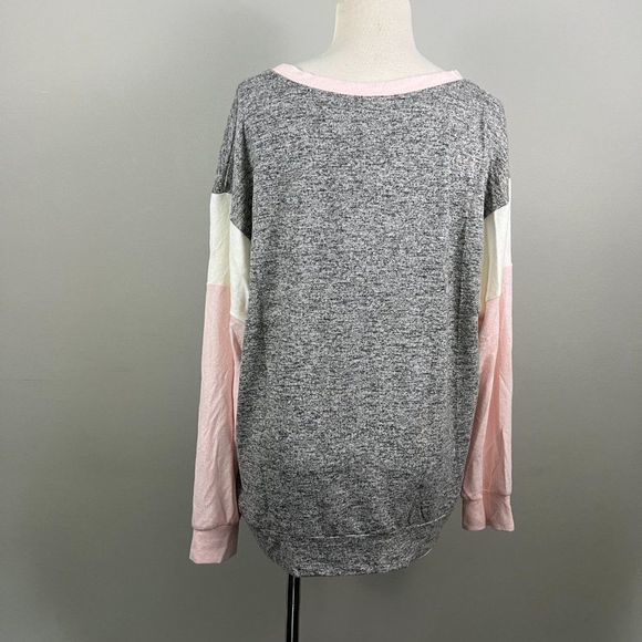 NWT GIBSON Grey‎ Pink Scoop Neck Long Sleeve Sweater (XL) - Picture 6 of 8
